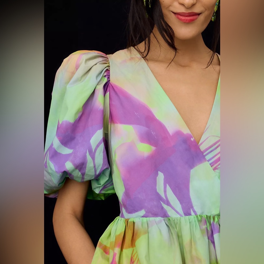 NWT Anthropologie Plenty by Tracy Reese Puff-Sleeve Surplice Dress. Size XS - Picture 4 of 6